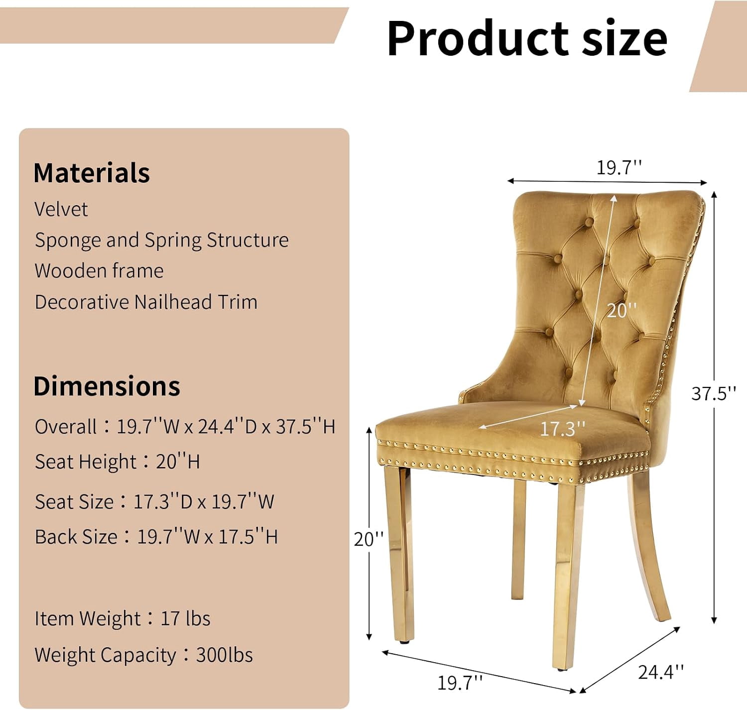 Collection Tufted Velvet Dining Chair, Nailhead Trim, Solid Wood Legs, Set of 2