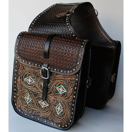 Horse WESTERN SADDLE BAG OR MOTORCYCLE SADDLE BAGS HAND TOOLED Brown LEATHER 102PAR01 - www.bagsaleusa.com/louis-vuitton/