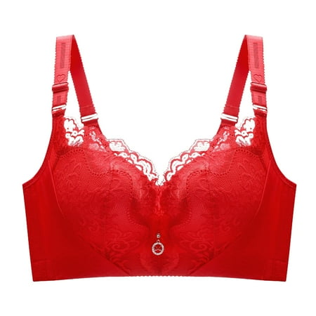 

CAICJ98 Lingerie for Women Women Lace Front Buckle Prints Underwear without Rims Vest Lace Plus Size Bra Underwear Womens Running (Red 44C)