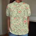 thumbnail image 2 of TOWMUS Linen Shirts Women Women's Summer Doll Neck Top With Print Short Sleeve Pullover Top Casual Shirts for Women Womens Tops Light Green, 2 of 4