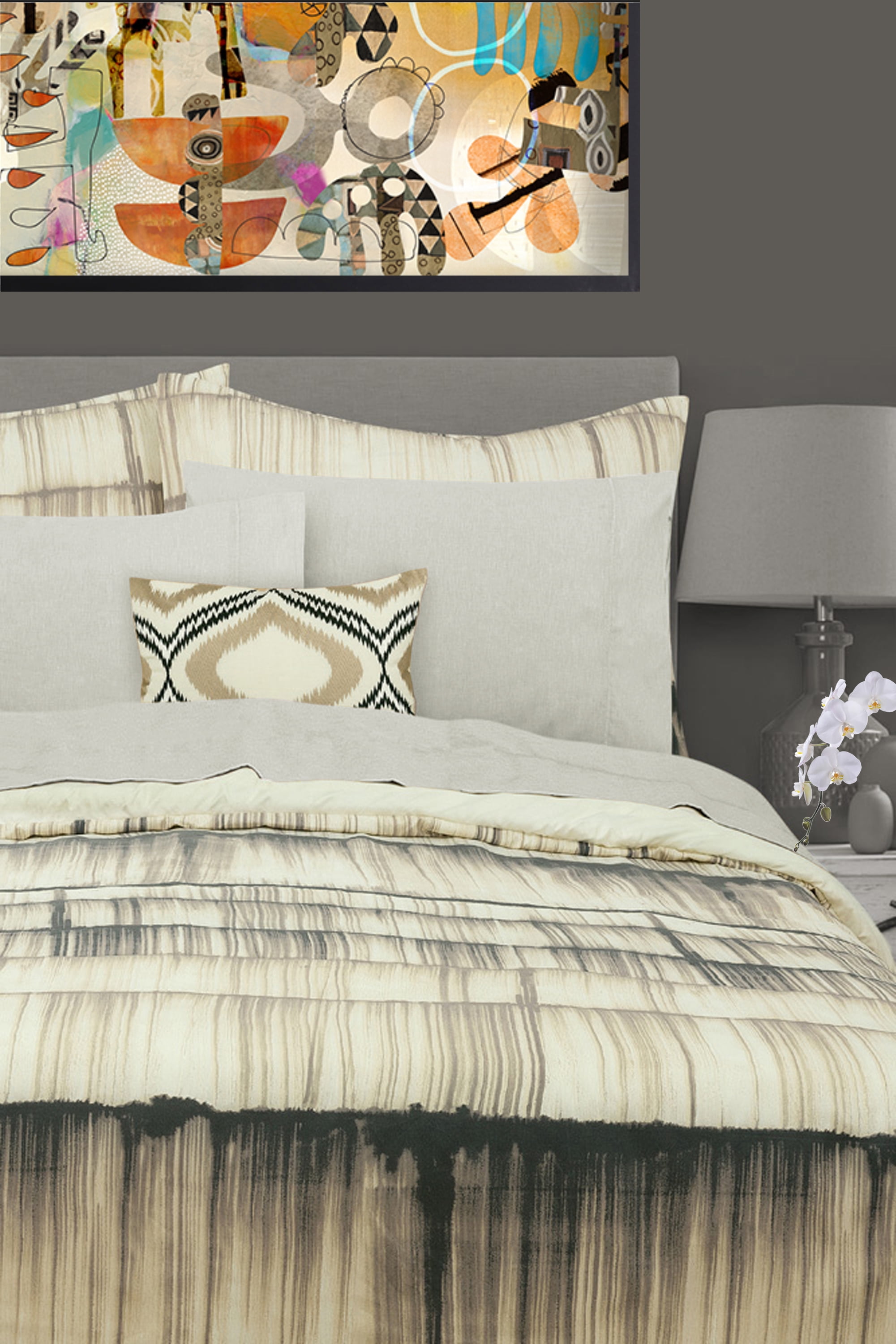 Queen Comforter Set, Nikki Chu Ultra-Soft Stria Stripe by Royale Linens