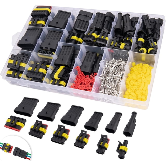 708 piezas Kit de conector de terminal eléctrico automotriz Kit de conector de cable eléctrico automotriz impermeable 1/2/3/4/5/6 Pin macho y hembra