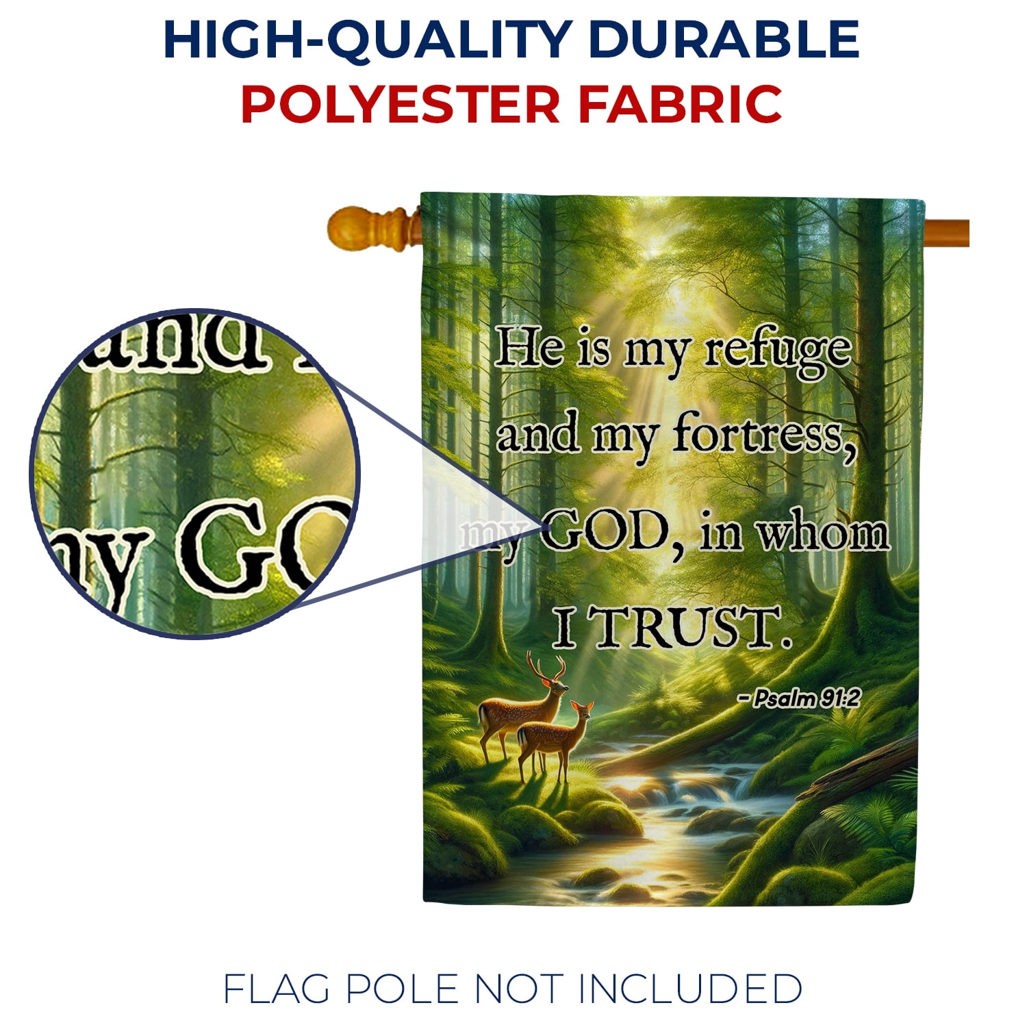 America Forever Forest Refuge Scripture House Flag, 28 x 40 inch Double Sided, Psalm Forest Banner, Religious Nature Decor, Biblical Woodland Flag