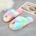 thumbnail image 3 of facefd Ladies Furry Slippers Band Soft Plush Slippers Open Toe Shoes Slides for Indoor Outdoor Colorful 40-41, 3 of 6