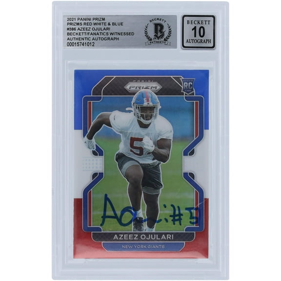 Azeez Ojulari New York Giants Autographed 2021 Panini Prizm Red White & Blue #386 Beckett Fanatics Witnessed Authenticated 10 Rookie Card - Fanatics Authentic Certified