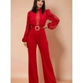 thumbnail image 2 of Women Elegant Jumpsuit Formal Sex-Y High Necked Long Sleeved Casual Straight Pantsbusiness Party Jumpsuit Red M, 2 of 8