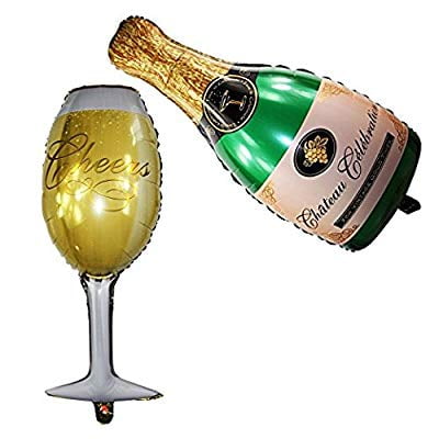 Large Red Wine Balloon Glasses Wine Glass and Champagne Balloons, Large Size Thickened Foil Helium Balloons for Wedding Birthday Party Anniversary Decorations Supply ()