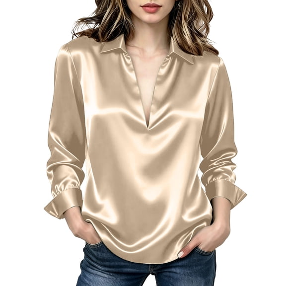 Kezqiaxn Shirts for Women Pullover Long Sleeve Collared Dressy Summer Tops Business Work Blouses Plus Size Fashion