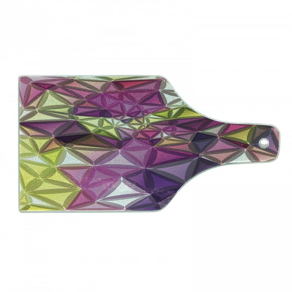 Diamond Cutting Board, Abstract Ornate Gradient Different Size Diamond Motifs Futuristic Effects Print, Tempered Glass Cutting and Serving Board, Wine Bottle Shape, Purple Yellow, by Ambesonne