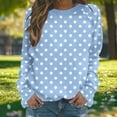 thumbnail image 4 of YUGYXL Sweatshirt for Women Pleated Front Crewneck Long Sleeve Fall Sweatshirts Casual Dot Print Pullover Tops Light Blue XXL, 4 of 7