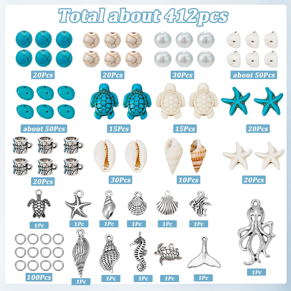 DIY Jewelry Making Kits include Shell Beads & Links Glass Pearl Beads Turquoise & Howlite & Magnesite Beads 304 Stainless Steel Rings