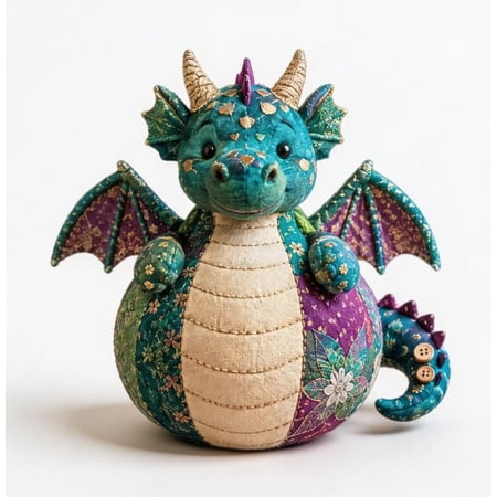DIY Patchwork Fabric Character Doll Kit - Adorable Patchwork Friends Making Set for Kids & Adults Cozy Crafting Experience (Dragon)
