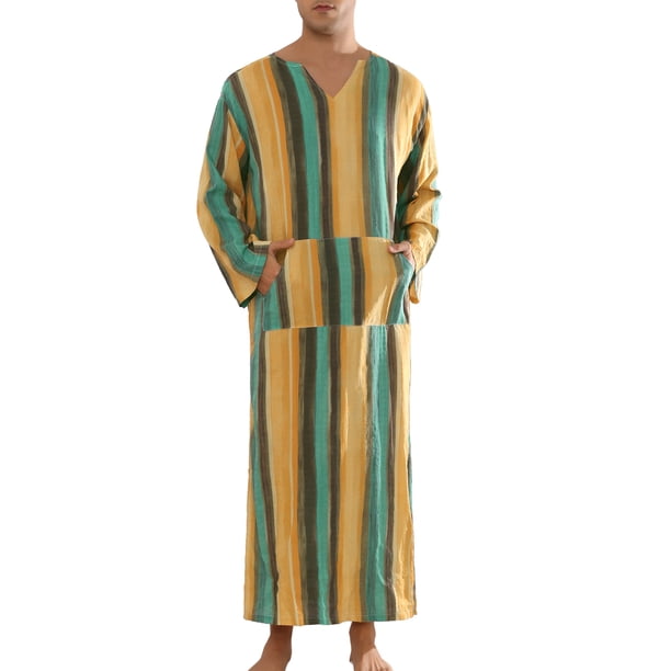 CAMISAS DE NOCHE RAYADAS INSPIRE CHIC para hombres, pijamas de manga larga con cuello en V, ropa de noche, naranja y verde