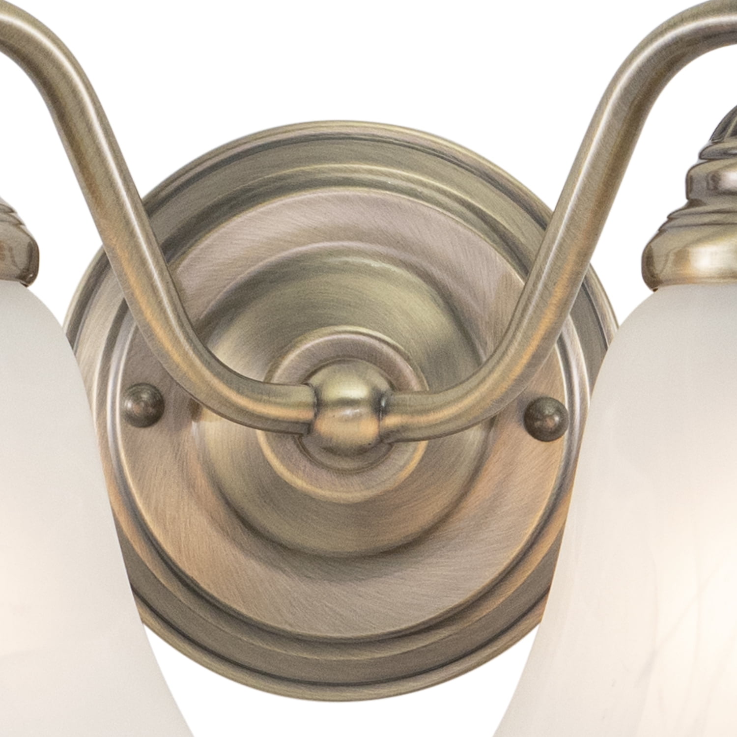 Maykoosh Victorian Vintage 2-Light Bathroom Vanity Fixture: Antique Brass Finish, White Alabaster Shades, 13"W x 7"H, Reversible Mounting