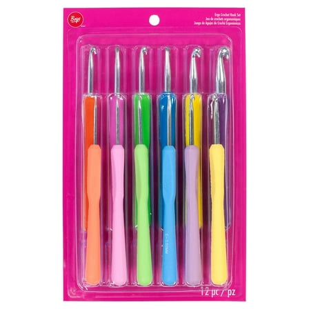 Boye 12 Piece Ergonomic Aluminum Crochet Hook Set, Multi-Color, Hook Sizes B-N