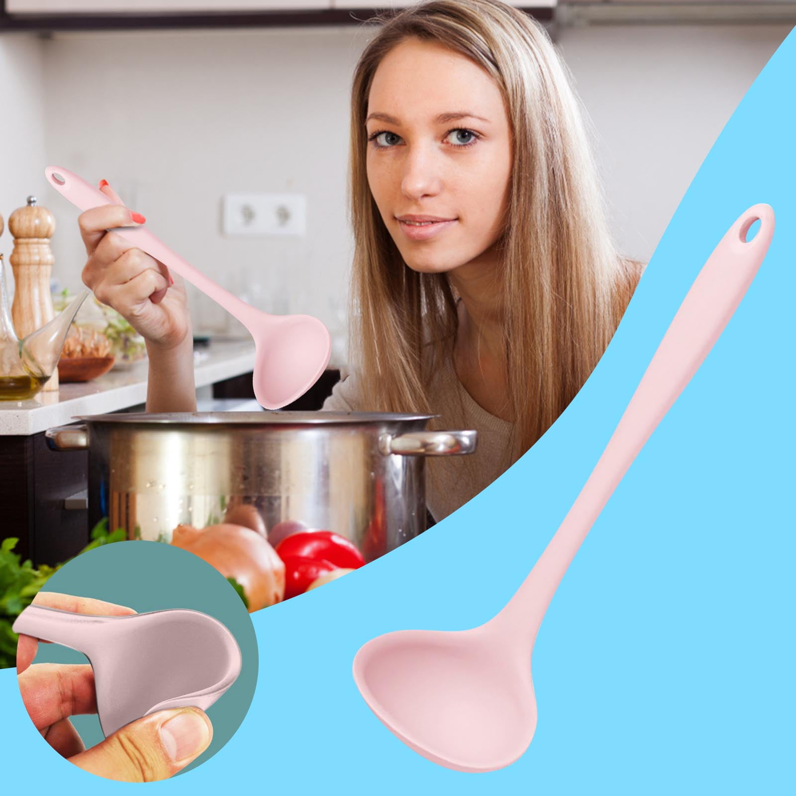 Silicone Long Handle Soup Spoon Non-Stick High Temperature Resistance Shan 