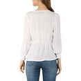 thumbnail image 4 of INSPIRE CHIC Women's Ruffled Long Puff Sleeves Blouses V Neck Solid Color Semi Sheer Tops M White, 4 of 7
