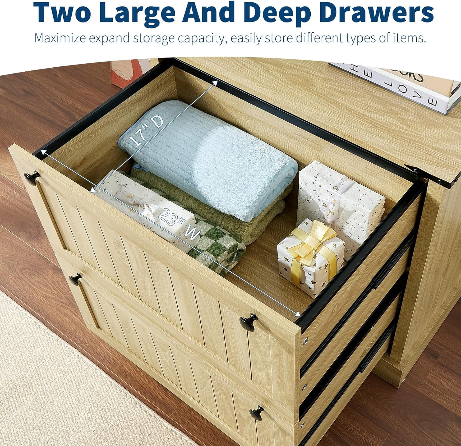 Acekid Farmhouse File Cabinet with 2 Drawers, 30" Wood Printer Stand for Office (Wood)
