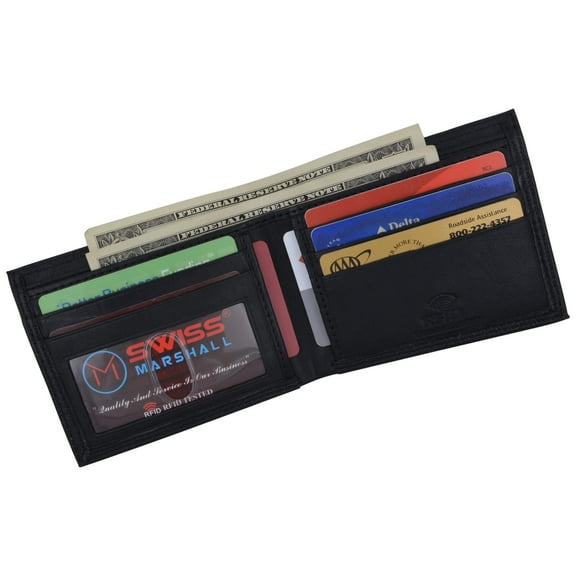 Men's Slim Bifold RFID Blocking Premium Genuine Leather Credit Card ID Wallet by Swiss Marshall