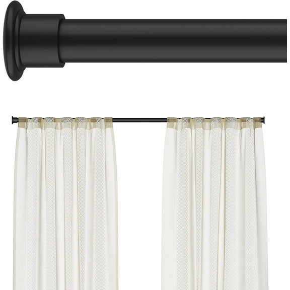Tension Curtain Rod by , 28 to 42 Inch, Adjustable Curtain Rods No Drilling, Heavy Duty tension Rod, Anti-Slip Spring Loaded Curtain Rods for Window, Closet, Door, Black