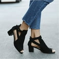 thumbnail image 2 of Women's Shoes Invest Suede Peep Toe Ankle Boots Women Buckle Peep Toe Low Block Heel Ankle Booties Boots Sandals, 2 of 6