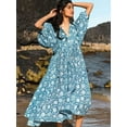 thumbnail image 3 of Yanluna Robe de Vacances Surdimensionnée Printemps 2024 Col en V Manches Mi-Longues Robe Midi Ample Grande Taille Décontractée Imprimée Longue Robe Boho Vestidos, 3 of 7