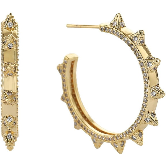 Gold Plated Trendy Micro Pave Spiked Hoop Earring, Giorgio Bergamo