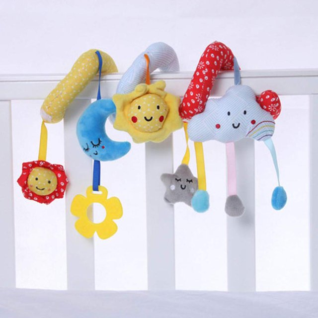 Cuna colgante para bebé, estrella, Luna, sol, nube, estilo, cochecito, cama, juguetes colgantes, sonajero infantil, juguetes de seguridad en espiral para regalo de bebé