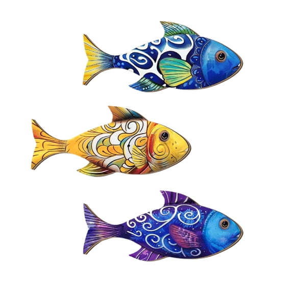 fuxzkrlz 3 Pcs Wooden Fish Wall Art Beach Nautical Coastal Theme Fish Wall Sculpture Rustic Lake House Hanging Decor for Linving Room Bedroom Home Decoration