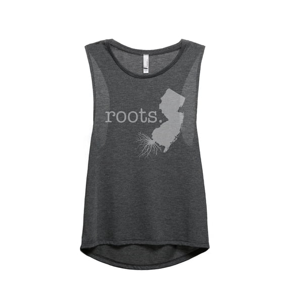 Thread Tank Home Roots State New Jersey NJ Women's Sleeveless Muscle Tank Top Charcoal Medium