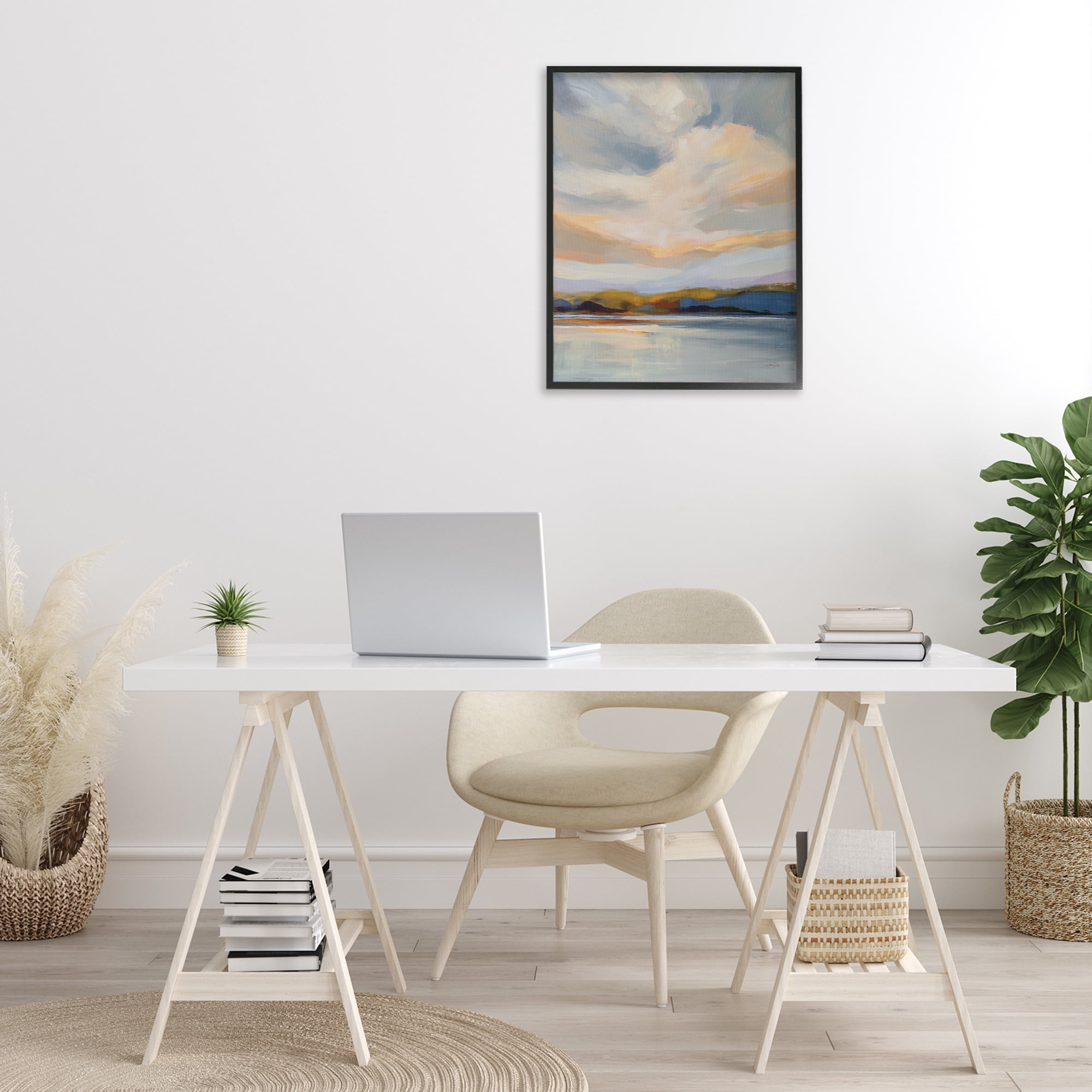 Stupell Industries Morning Glory Seascape Landscape Painting Black Framed Art Print Wall Art, 24 x 30