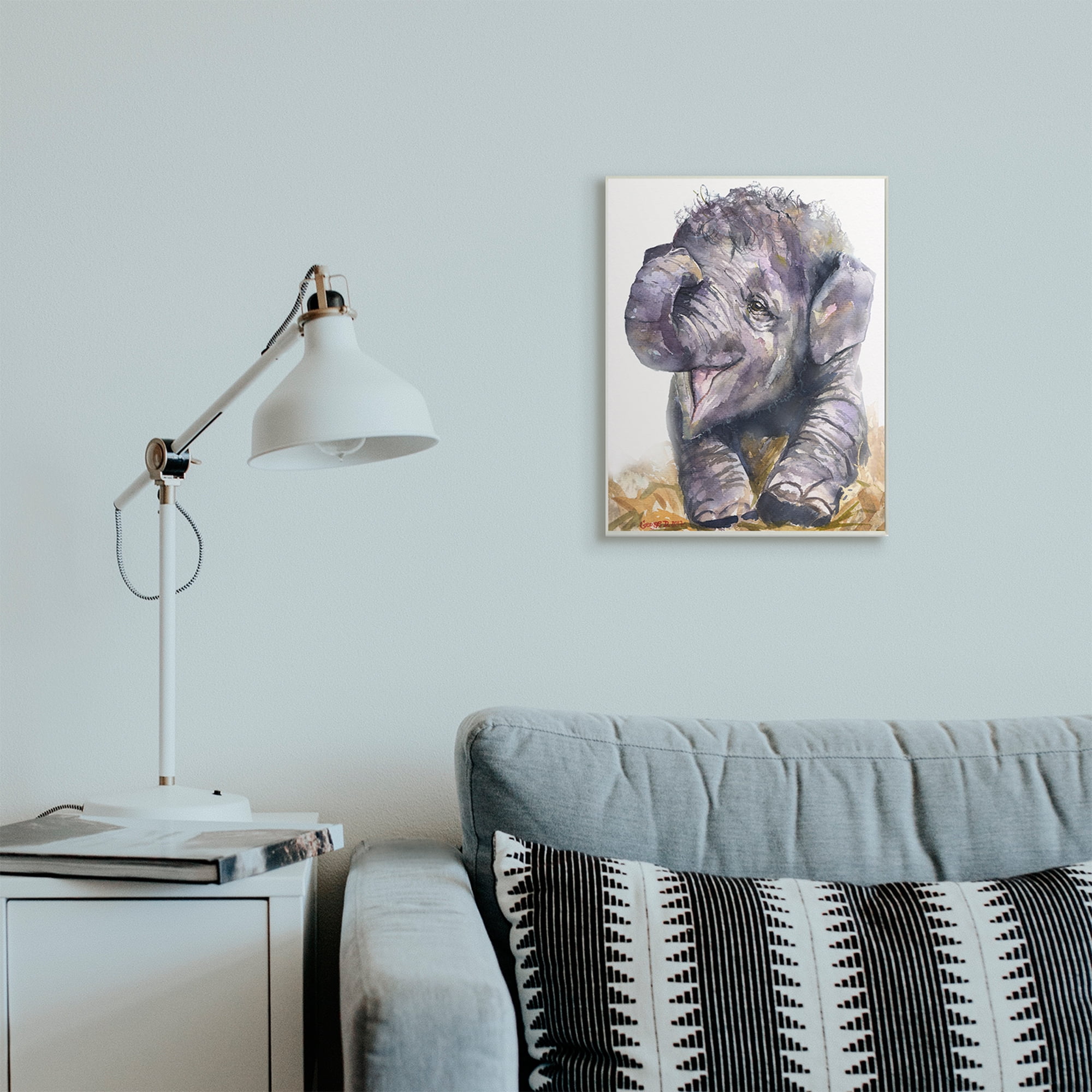 Stupell Industries Baby Elephant Yawning Adorable Safari Animal Portrait Wall Plaque, 13 x 19, Design by George Dyachenko
