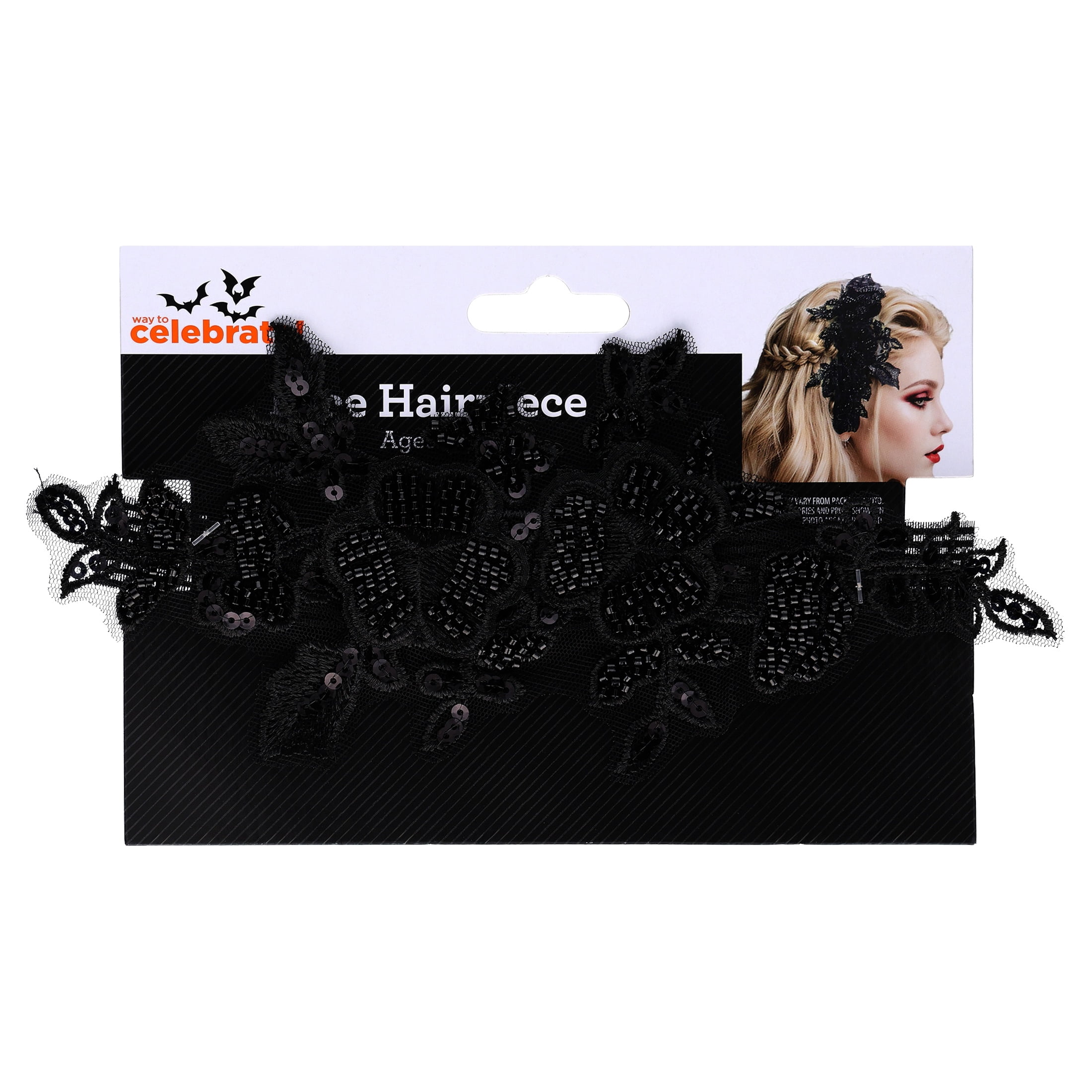 Lace Hairpiece Costume Accessory for Adults, Black, Halloween by Way To Celebrate