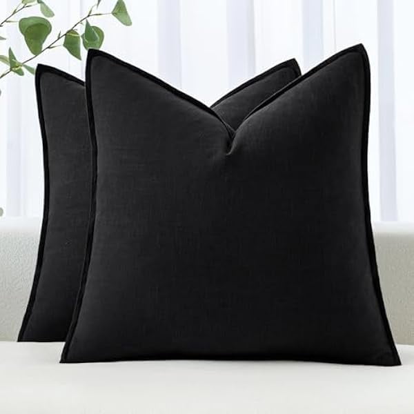 wonima44 MIULEE Decorative Linen Pillow Covers 18x18 Inch Black Boho Farmhouse Neutral Couch Throw Pillows for Halloween Bed Pack of 2 Accent Modern Pillowcase Sofa Livingroom Home Decor