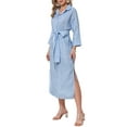 thumbnail image 4 of INSPIRE CHIC Casual Stripe Shirt Dress for Women's 3/4 Sleeve Button Down Split Belted Midi Shirtdress S Blue, 4 of 6