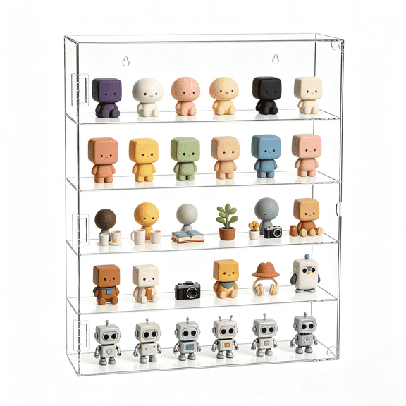 Acrylic Display Case for Collectibles, Wall‑Mountable Clear Figure Display Cabinet with Magnetic Door, 5‑Tier Dust‑Proof Organizer Shelf for Pop Figures, Blind Box, Mini Toys