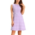 thumbnail image 1 of INSPIRE CHIC Vestido sin mangas de corte ajustado y acampanado de cuadros houndstooth hasta la rodilla XL color púrpura claro, 1 of 6