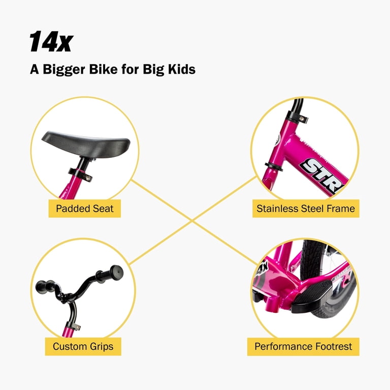 Strider, Balance Bike, 14x Classic, Funky Fuschia for Kids 3 to 6