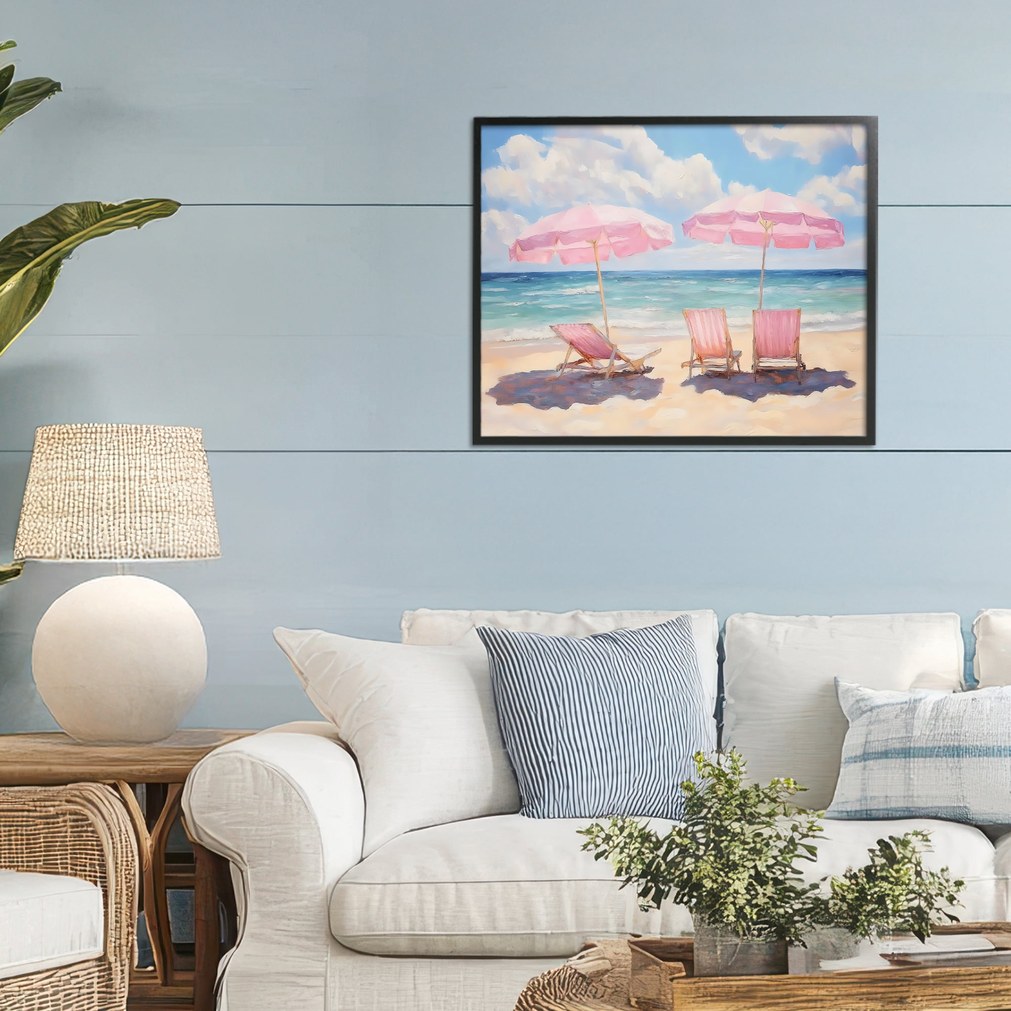 Stupell Industries Pink Summer Chairs by the Sea Black Framed Giclee Art, design by LSR Design Studio