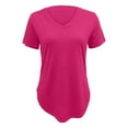 thumbnail image 4 of TODOZO Hot Sale!! Women's Tops V-Neck Short Sleeve Tshirts Tees Casual Summer Top Casual Fashion Basic Tees Curved Hem Tops Hot Pink L, 4 of 6