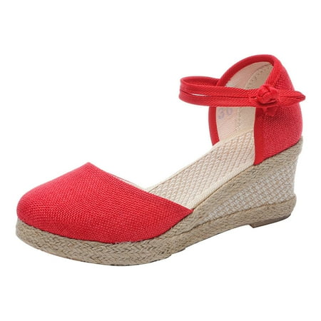 

TUOBARR Wedge Sandals for Women Womens Wedge Sandals Closed Toe Buckle Strap Comfortable Casual Summer Platforms Red