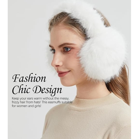 Winter Ear muffs for Women Men, Fluffy Ear Warmer with Thick Faux Ear Covers, Foldable for Convenience