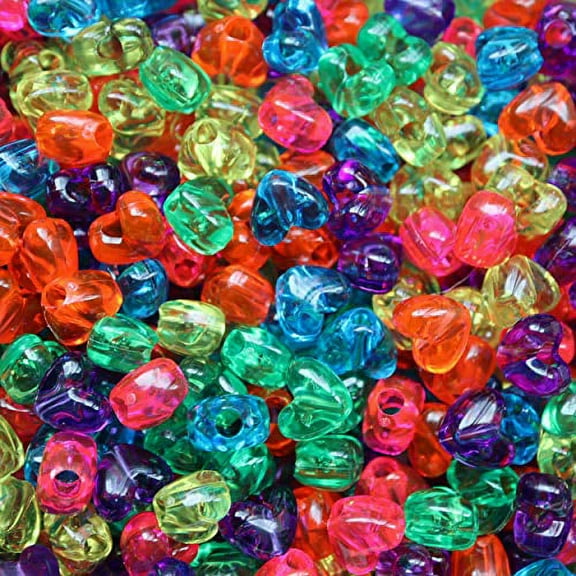 BeadExplosion Heart Beads Bright Jewel Color Mix Pony Beads Pk/50 Made in USA, Multicolor, B07811