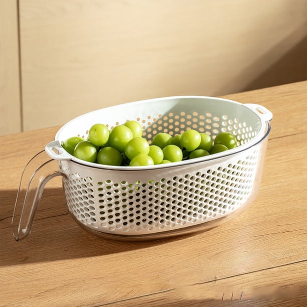 Colador para lavar frutas y verduras | Recipiente de drenaje de doble capa | Colador de plástico para fregadero para escurrir, enjuagar y guardar aperitivos en la cocina