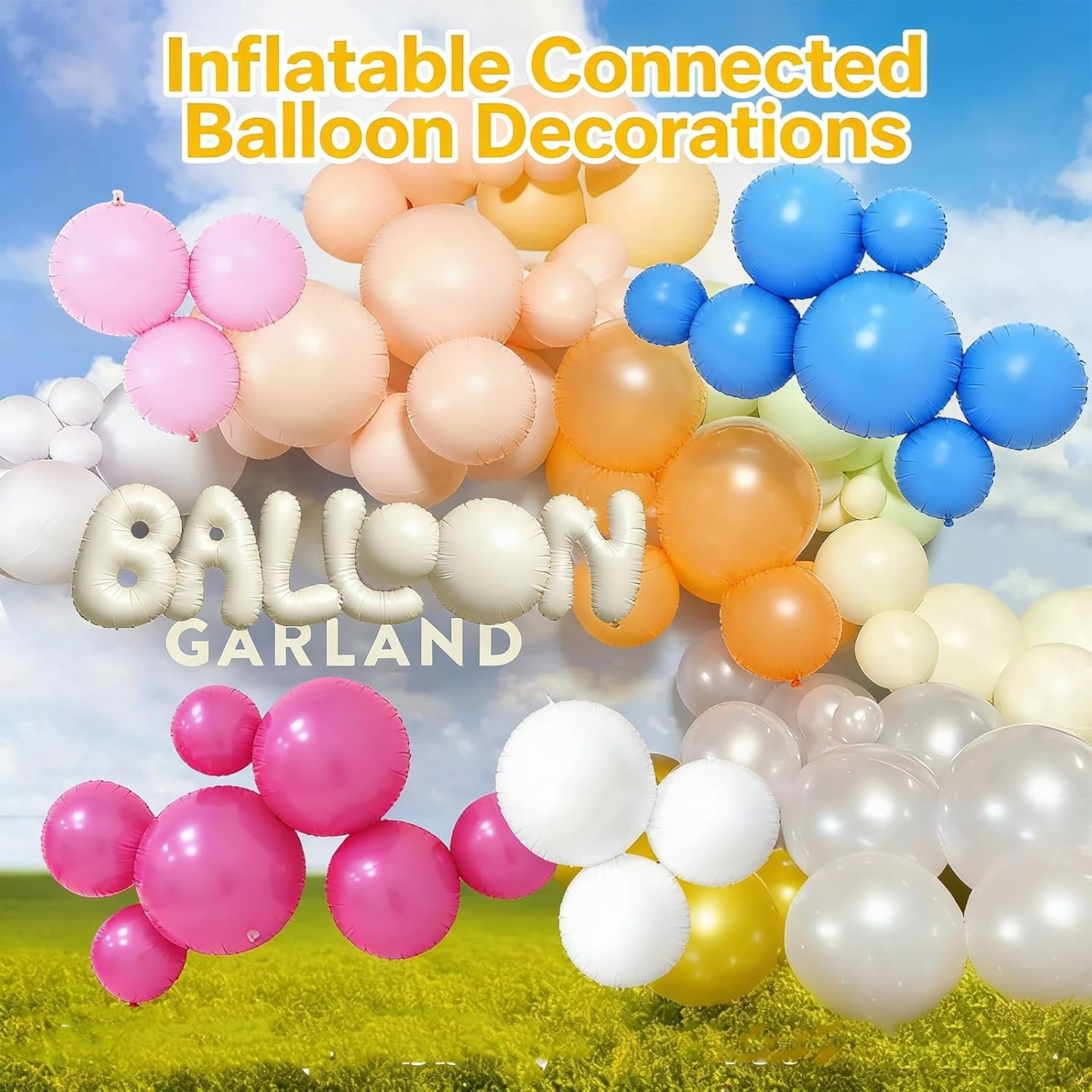 Reusable Inflatable Balloon Garland Arch Kit, 3/7 PCS Linked PVC Balloons Quick & Easy to Inflate and Set Up, Party Decoration for Birthday Wedding Baby Shower Celebration (Purple*1, 3 goals)