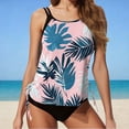 thumbnail image 2 of LMKIHUSA Womens Ruched Tankini Tummy Control Two Piece Swimsuits Drawstring Swimwear with Bottom Pink,M, 2 of 6