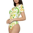 thumbnail image 2 of KLL Women 's Crew Neck Bodysuit Jumpsuits St Patrick's Day1 Print Short onesies Stretch T Shirts, 2 of 7