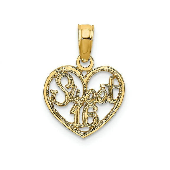 14k Yellow Gold SWEET 16 in Heart Design Pendant