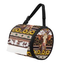 ZIATUBLE Sunflower Cow Carrying Travel Storage Aztec Ethnic Toilet Paper Storage Holder with Adjustable Strap Paper Dispenser for Bathroom Dustproof Rolling Tissue Pouch for Camping