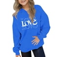 thumbnail image 2 of SERTG Girls Valentine's Hooded Sweatshirt Long Sleeve Casual with Heart Print Kids Spring Fall Fleece-Lined Solid Color Everyday Top(Blue#1,13 Years), 2 of 5